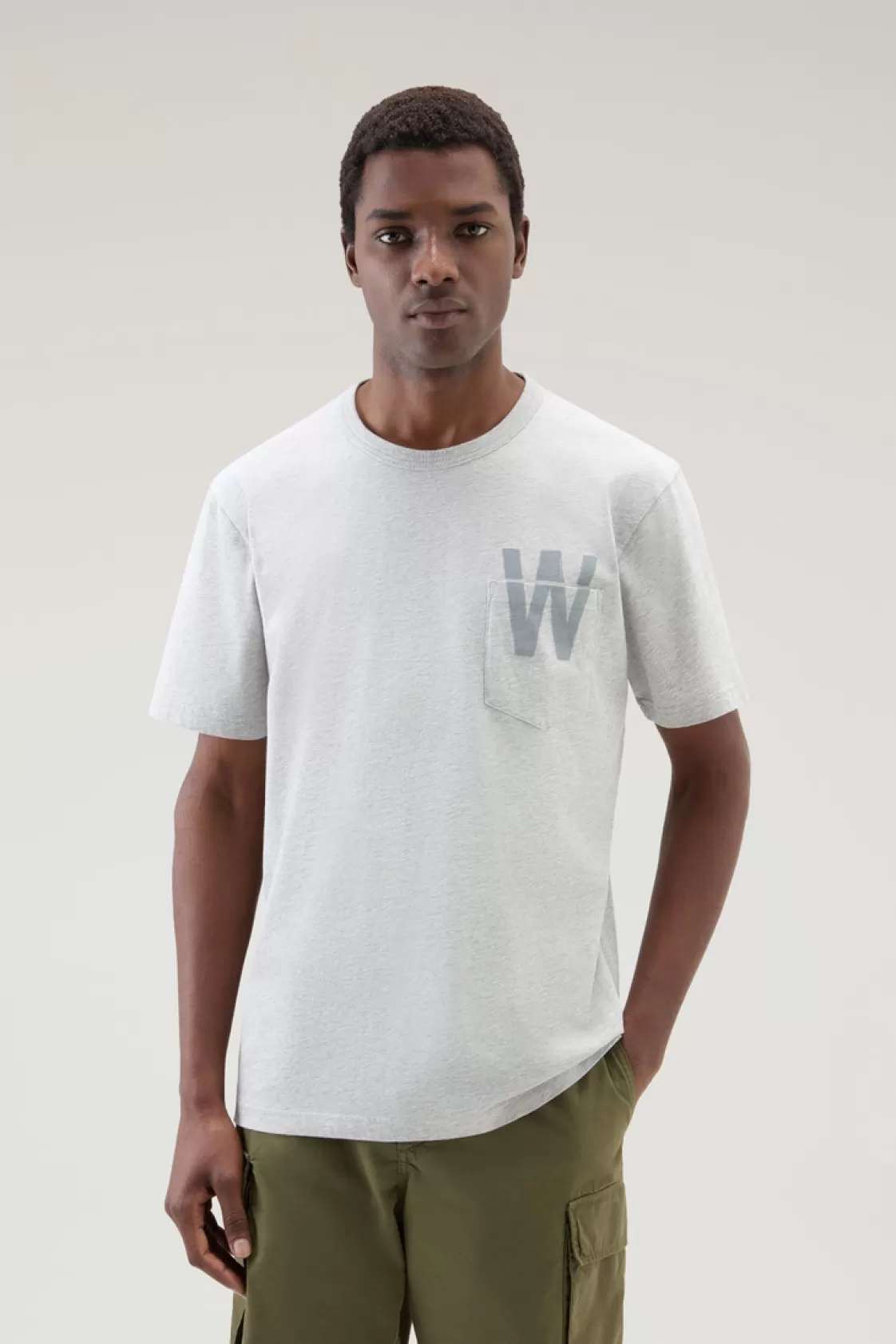 T-Shirts>woolrich Pure Cotton T-Shirt With Chest Pocket Light Grey Melange