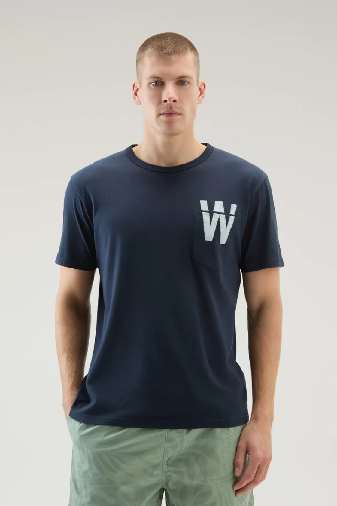 T-Shirts>woolrich Pure Cotton T-Shirt With Chest Pocket Melton Blue