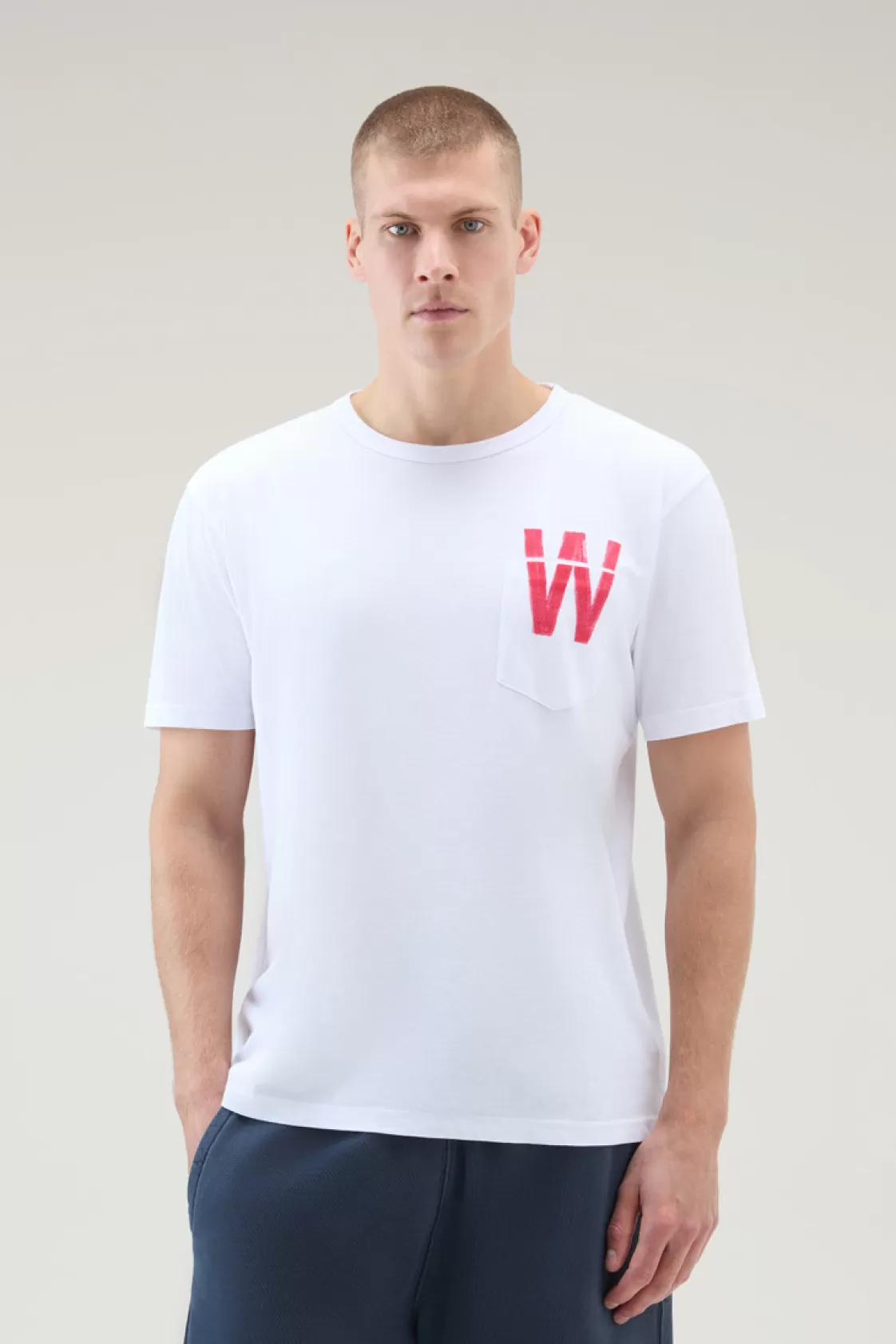 T-Shirts>woolrich Pure Cotton T-Shirt With Chest Pocket Bright White