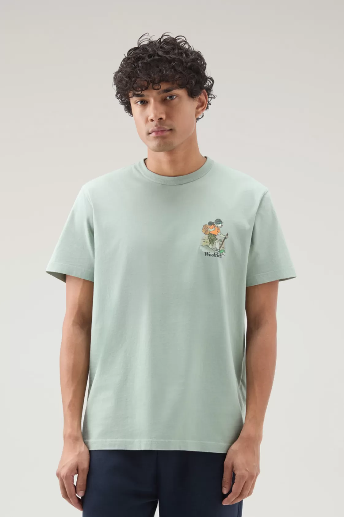 T-Shirts>woolrich Pure Cotton T-shirt With Graphic Print Sage