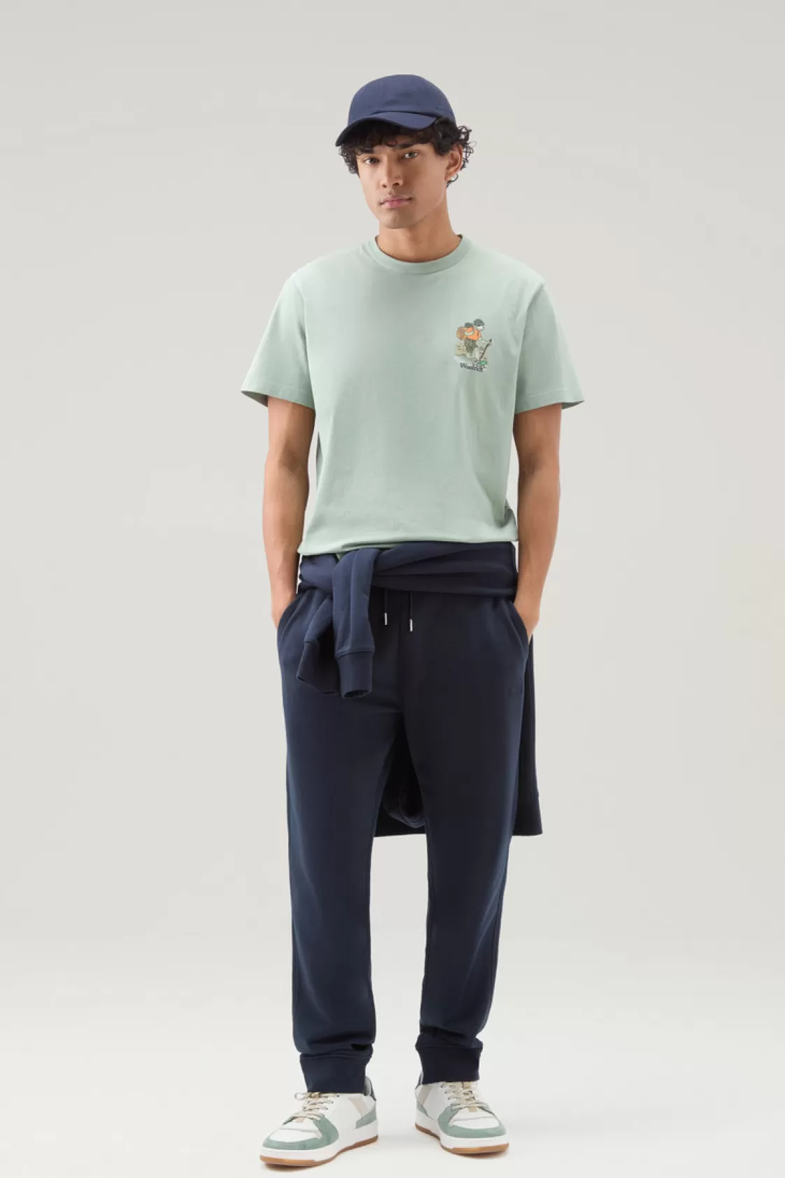 T-Shirts>woolrich Pure Cotton T-shirt With Graphic Print Sage