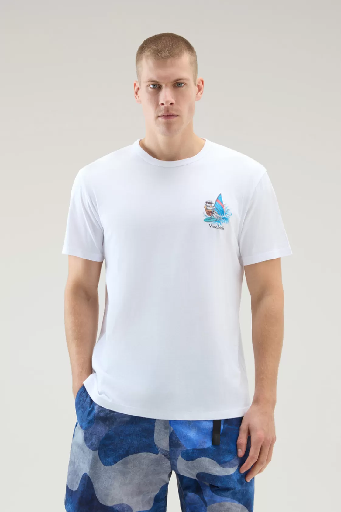 T-Shirts>woolrich Pure Cotton T-shirt With Graphic Print Bright White