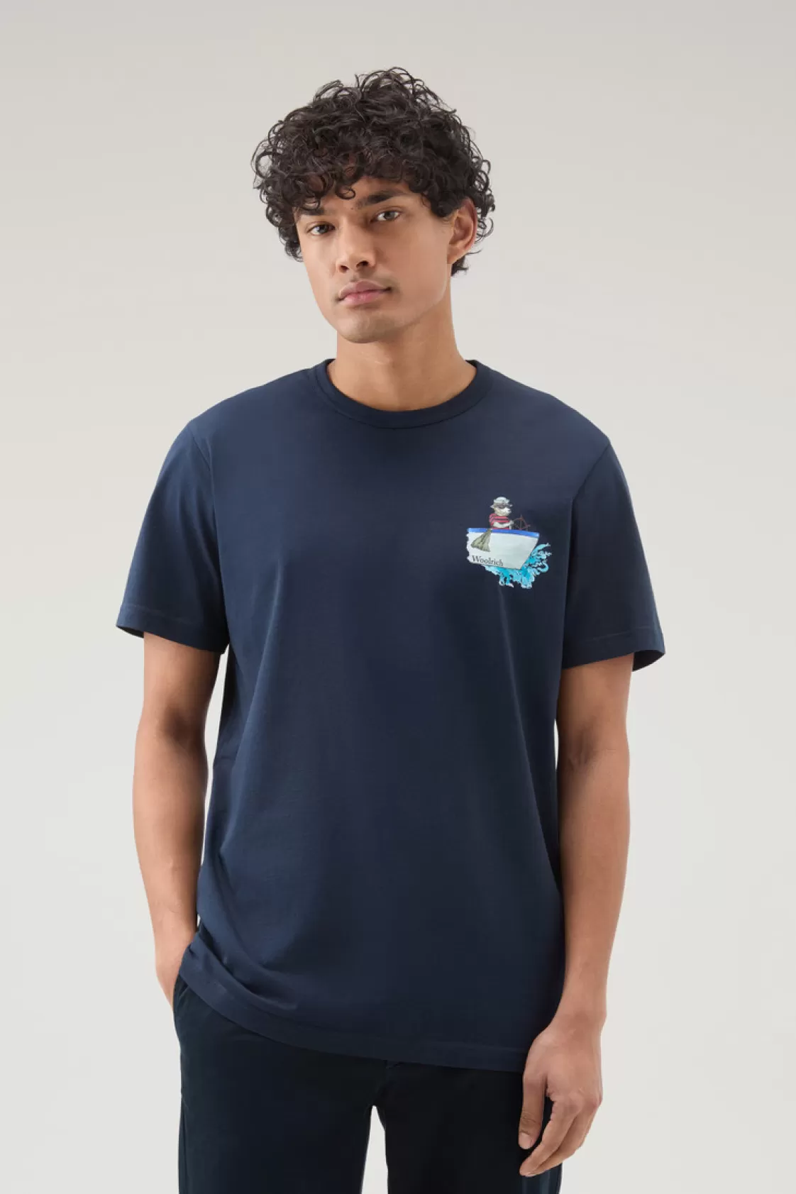 T-Shirts>woolrich Pure Cotton T-shirt With Graphic Print Melton Blue