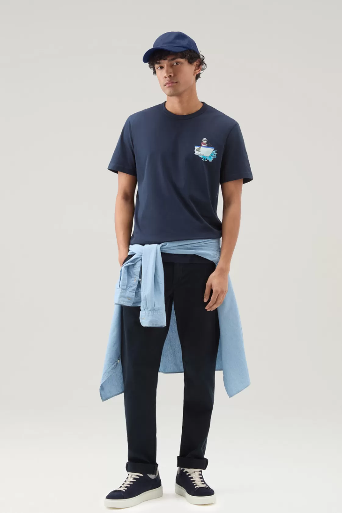 T-Shirts>woolrich Pure Cotton T-shirt With Graphic Print Melton Blue