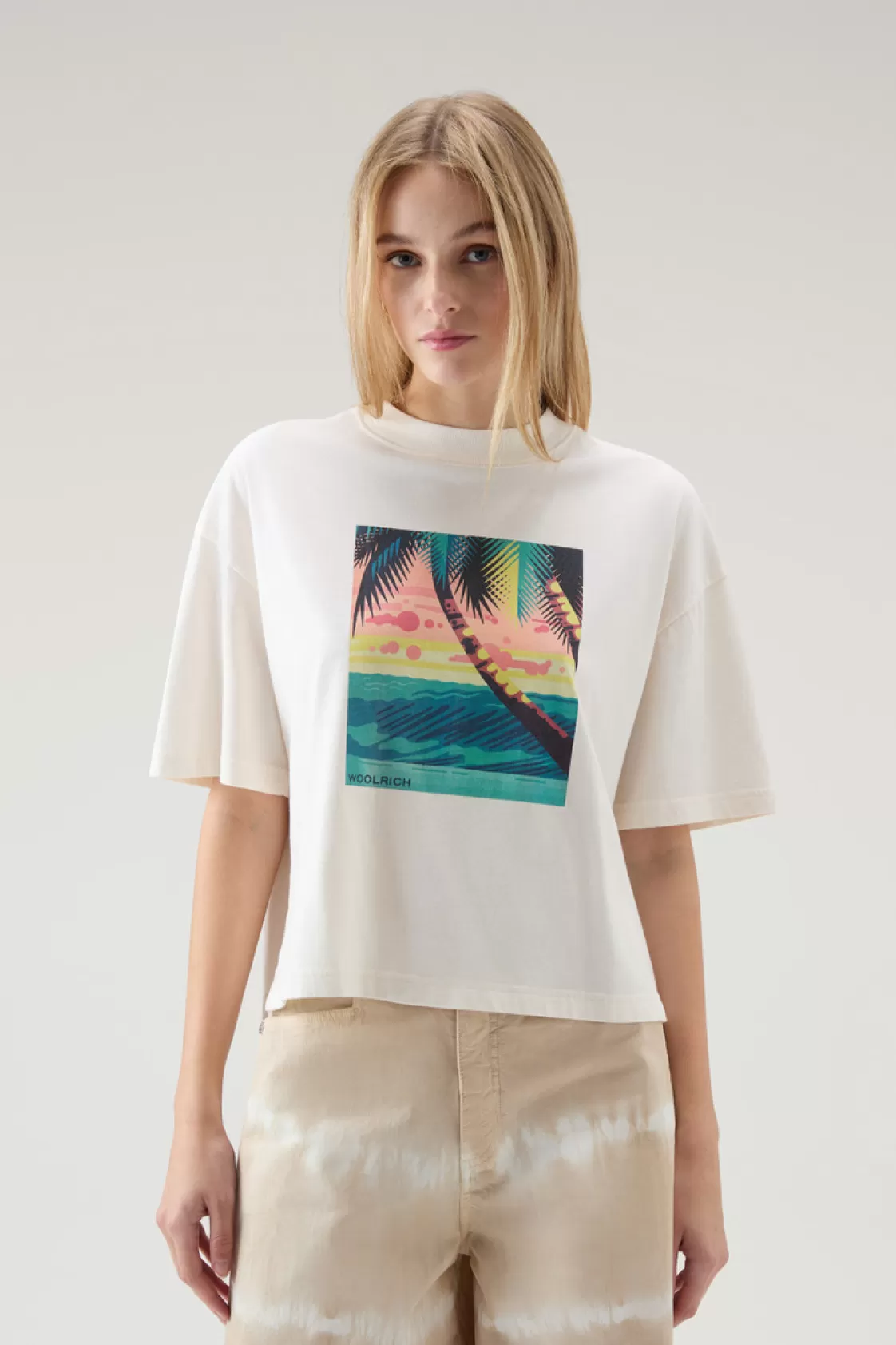 T-Shirts & Polos>woolrich Pure Cotton T-shirt With Graphic Print Plaster White