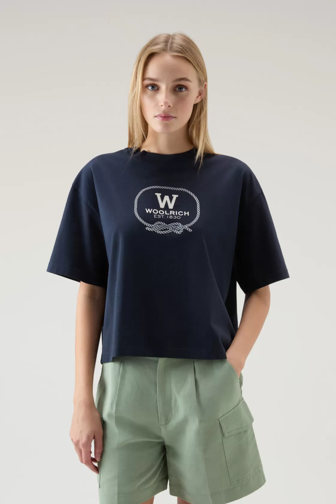 T-Shirts & Polos>woolrich Pure Cotton T-shirt With Graphic Print Melton Blue