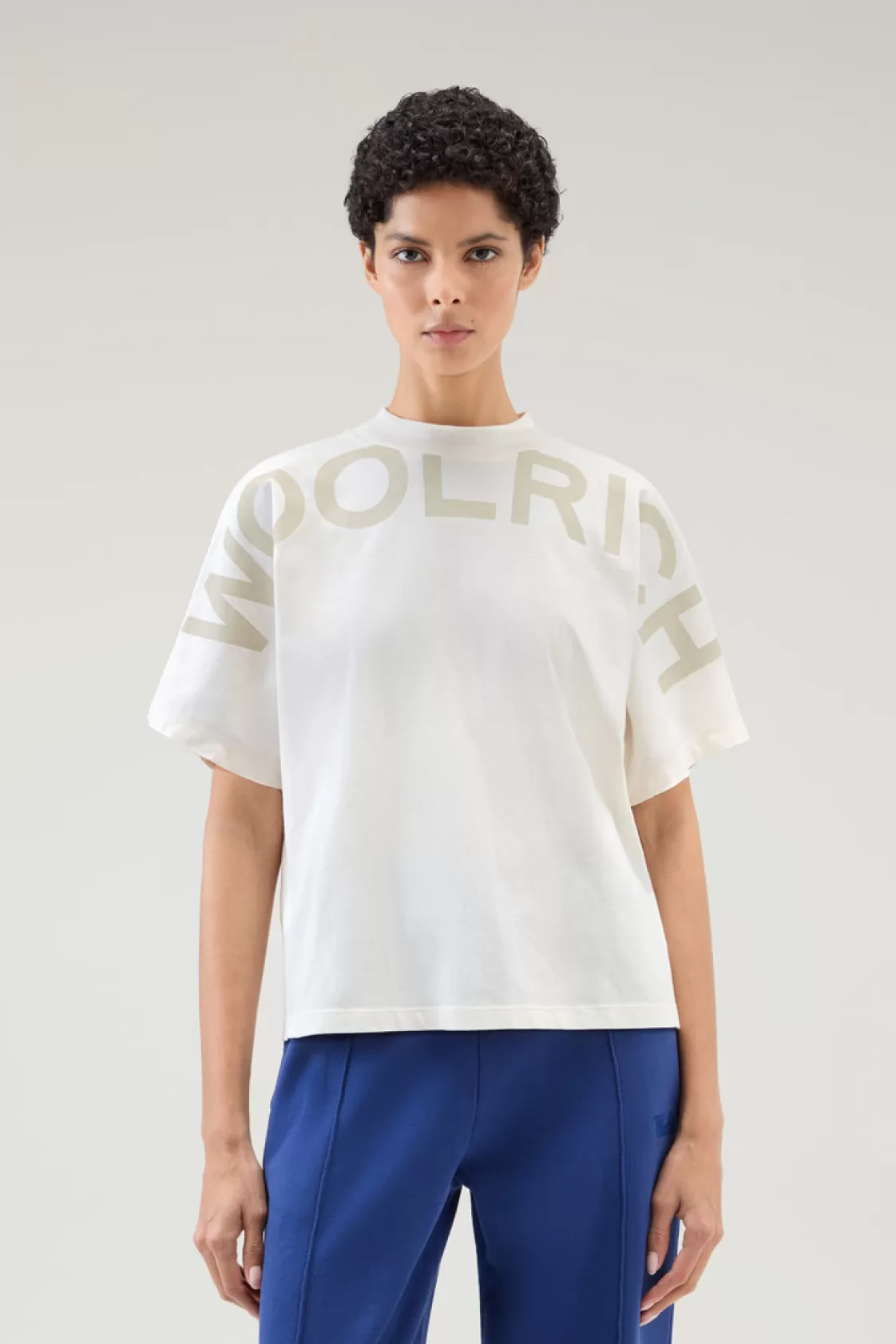 T-Shirts & Polos>woolrich Pure Cotton T-Shirt With Maxi Print Plaster White