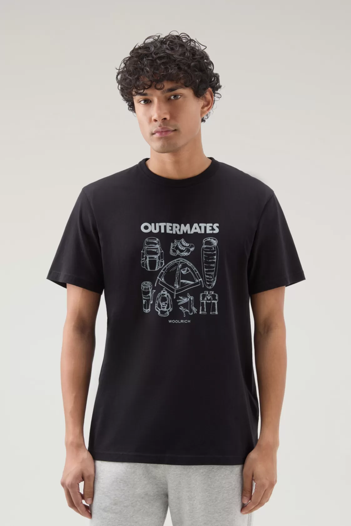 T-Shirts>woolrich Pure Cotton T-Shirt With Outermates Print Black