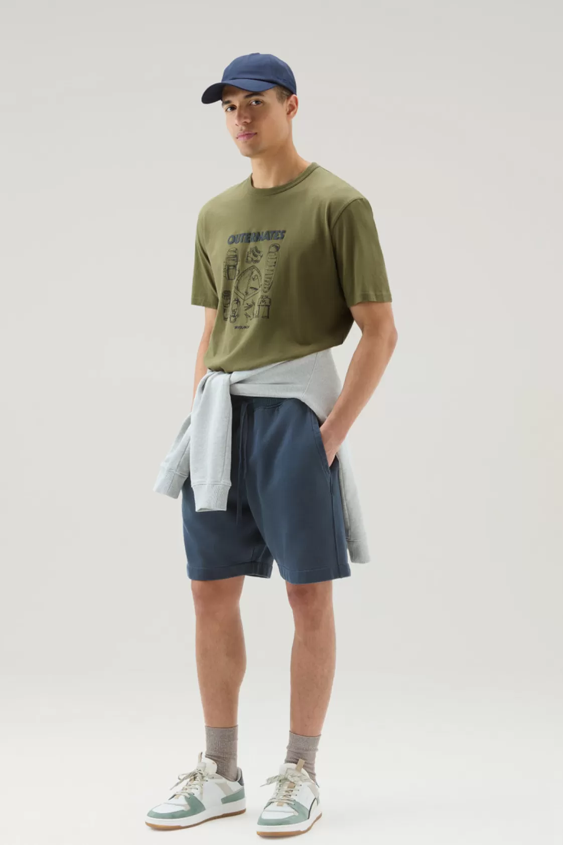 T-Shirts>woolrich Pure Cotton T-Shirt With Outermates Print Lake Olive