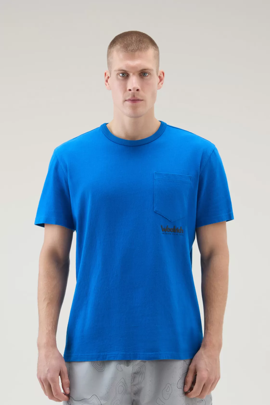 T-Shirts>woolrich Pure Cotton T-Shirt With Trail Print Snorkel Blue