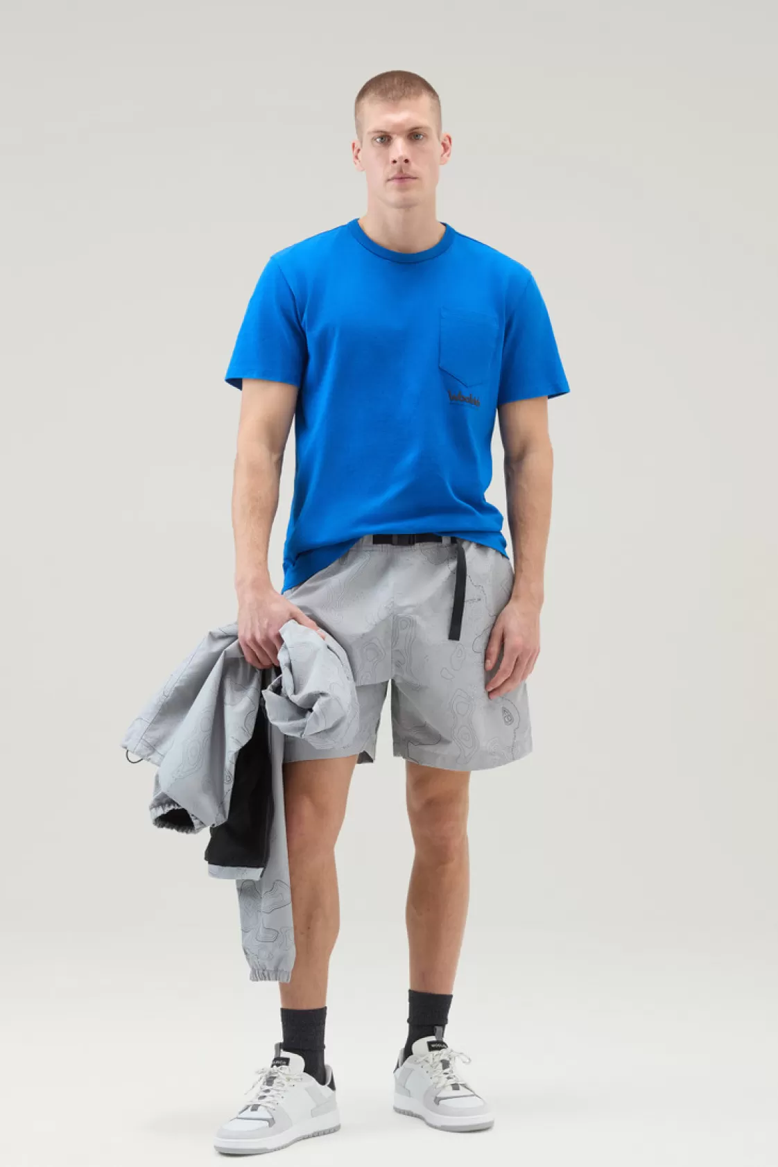 T-Shirts>woolrich Pure Cotton T-Shirt With Trail Print Snorkel Blue