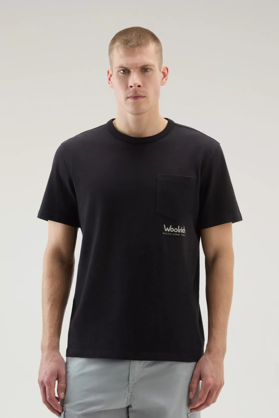 T-Shirts>woolrich Pure Cotton T-Shirt With Trail Print Black