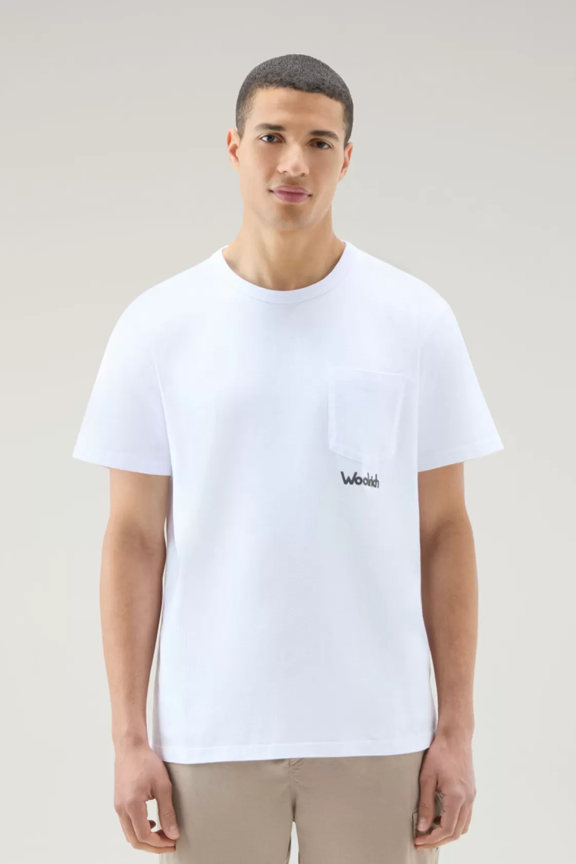 T-Shirts>woolrich Pure Cotton T-Shirt With Trail Print Bright White