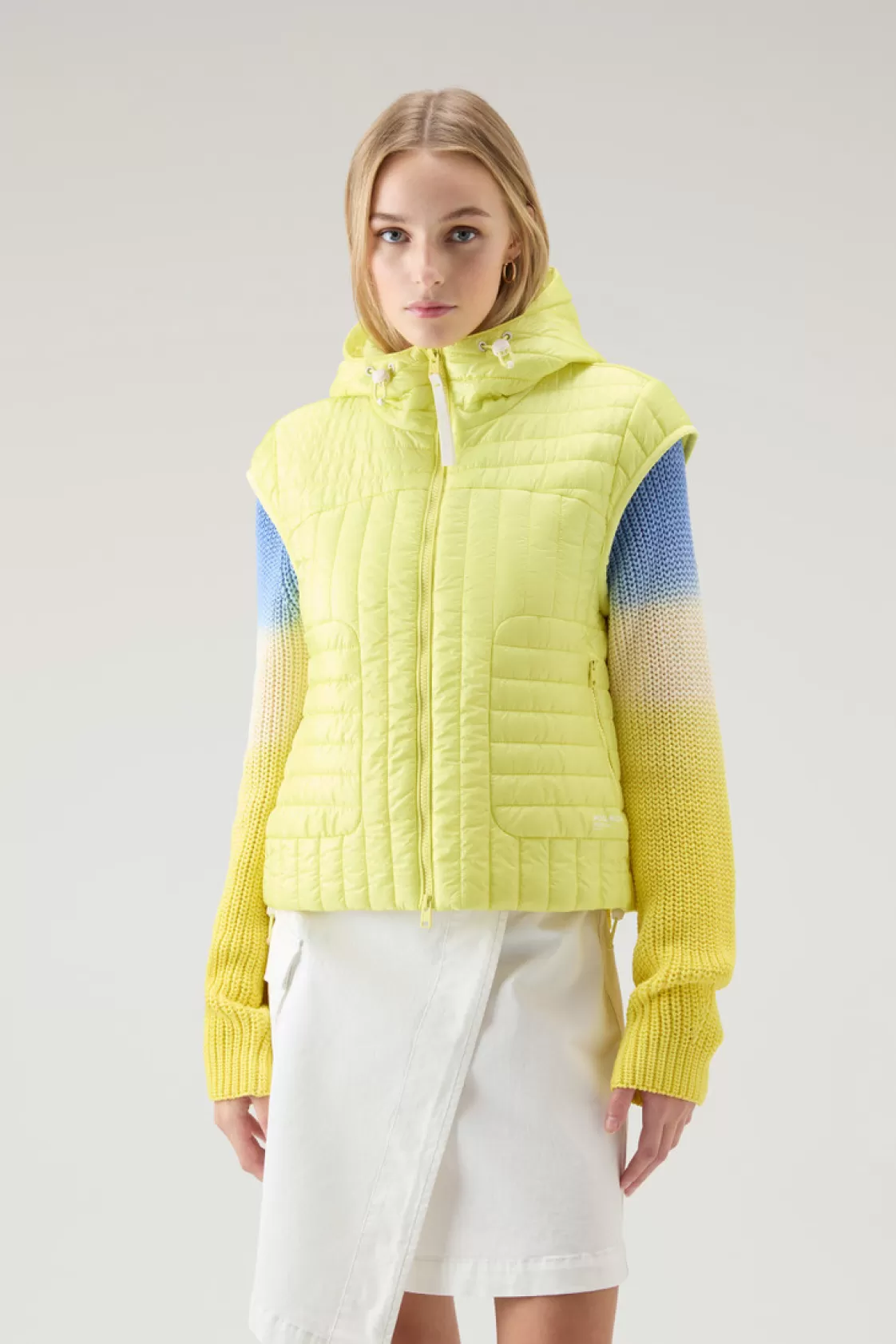 Vests>woolrich Quilted Hooded Vest In Recycled Pertex Quantum Sunny Lemon