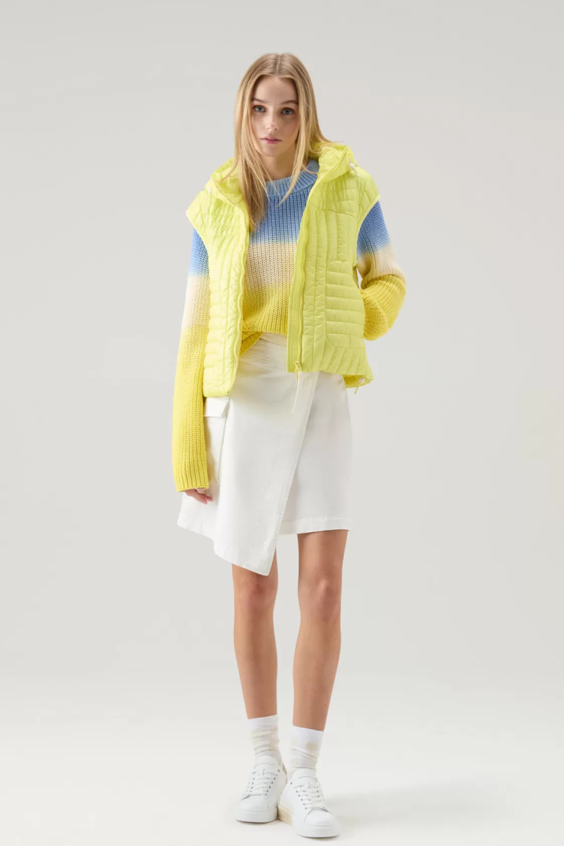 Vests>woolrich Quilted Hooded Vest In Recycled Pertex Quantum Sunny Lemon