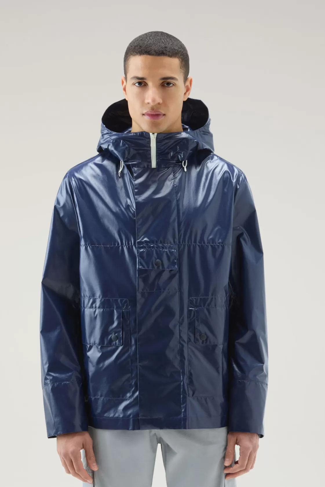 Jackets>woolrich Resine Jacket In Ripstop Fabric With Hood Royal Navy