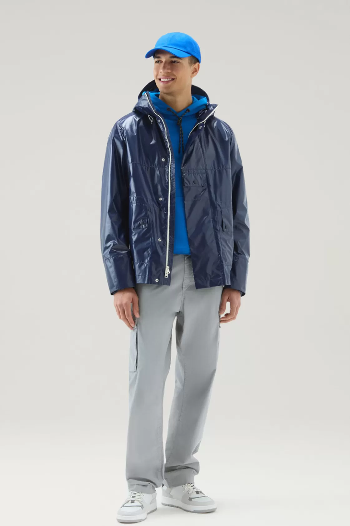 Jackets>woolrich Resine Jacket In Ripstop Fabric With Hood Royal Navy