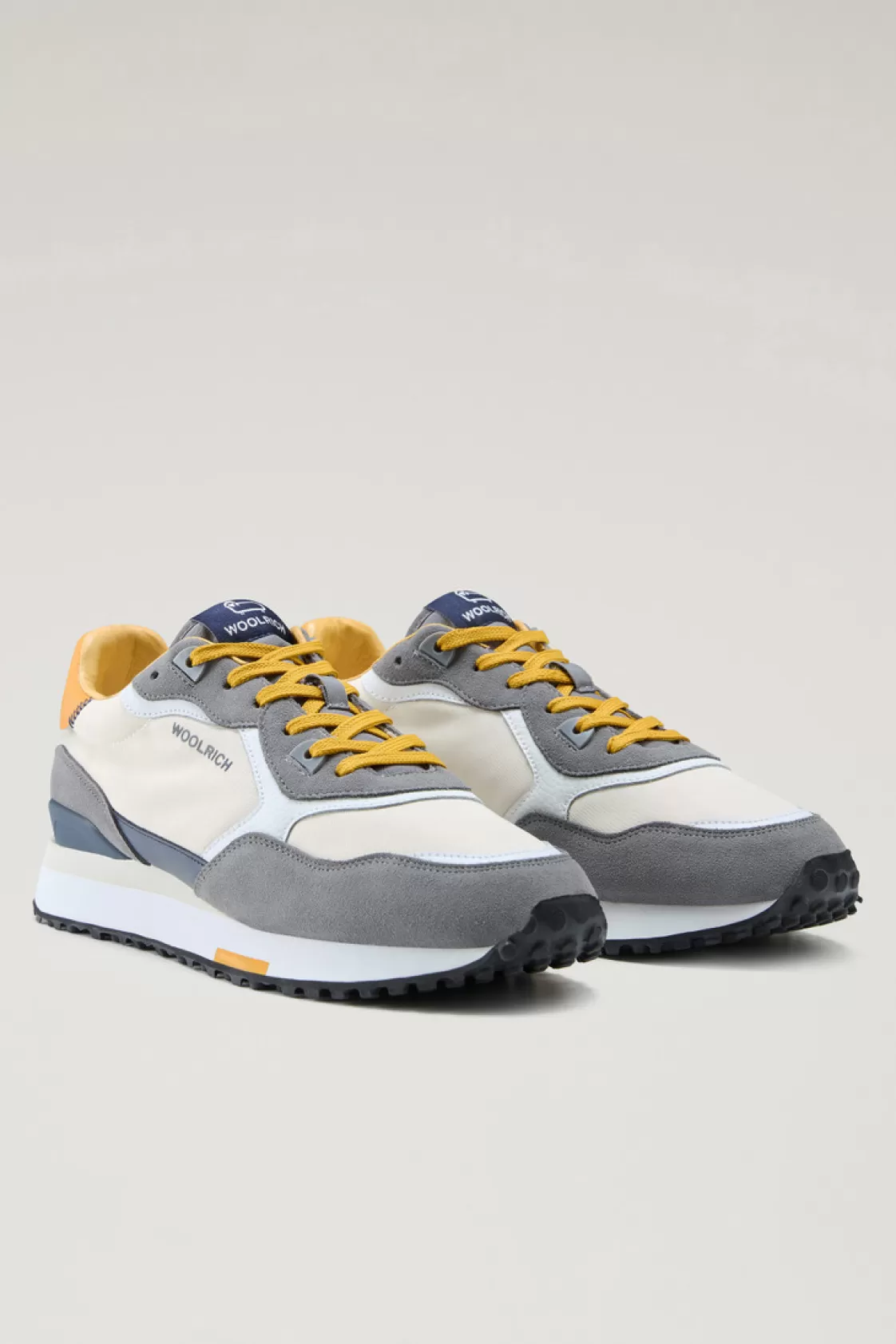 Sneakers>woolrich Retro Leather Sneakers With Nylon Details Grey Cream