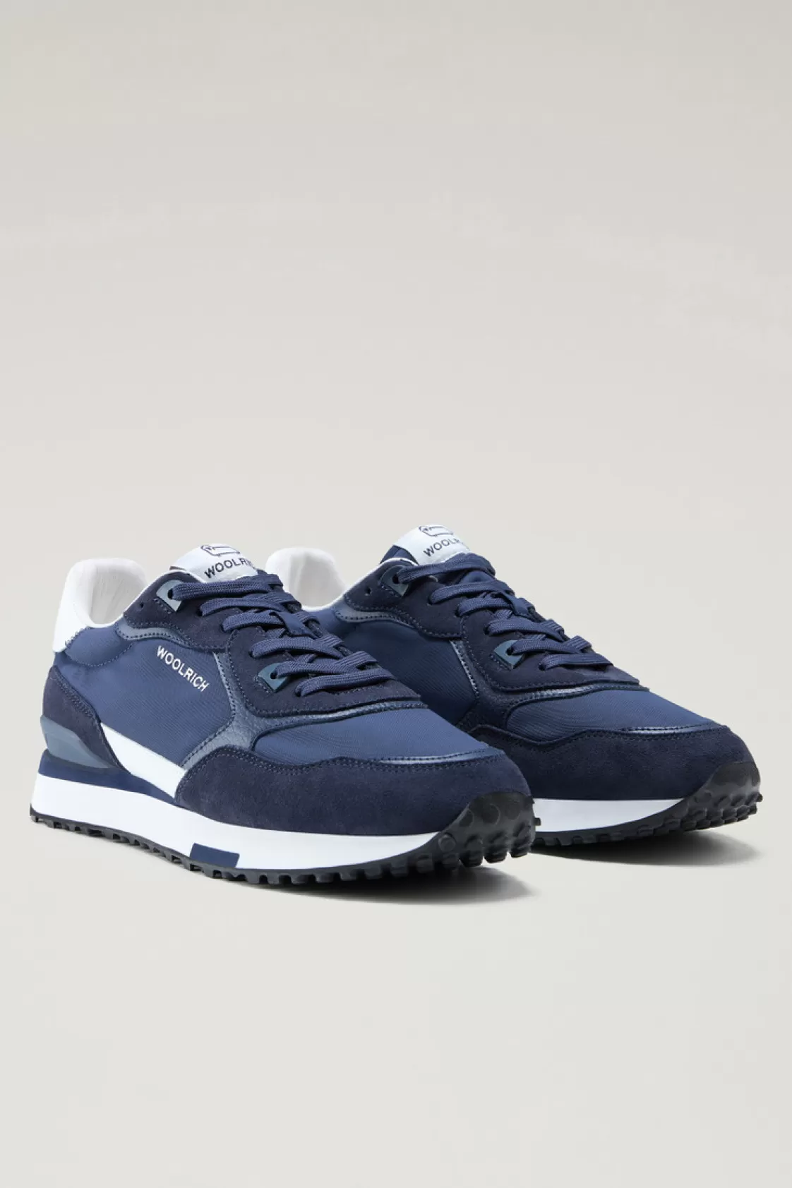 Sneakers>woolrich Retro Leather Sneakers With Nylon Details Blue Blue