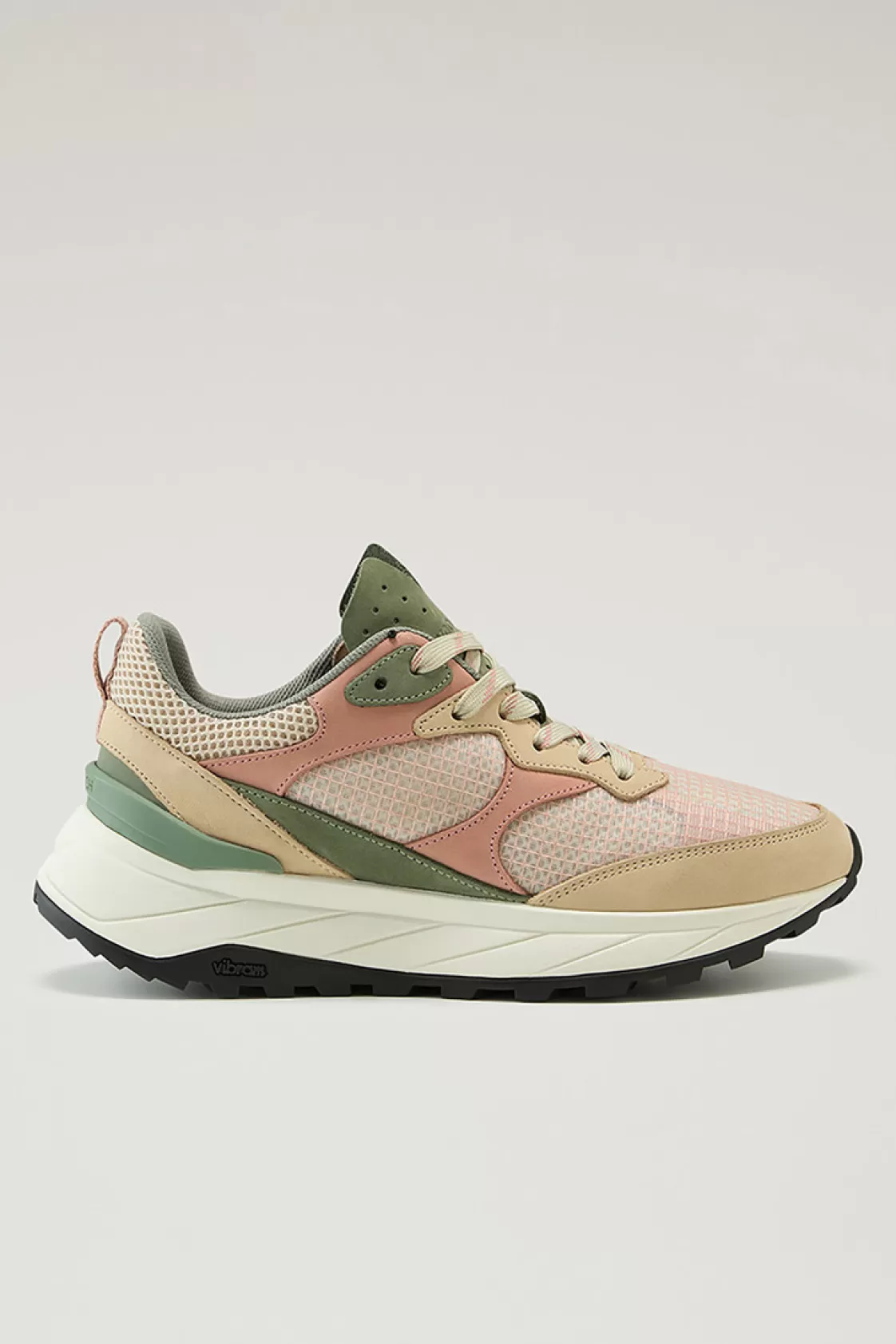 Sneakers>woolrich Running Sneakers In Ripstop Fabric And Nubuck Leather Beige Coral