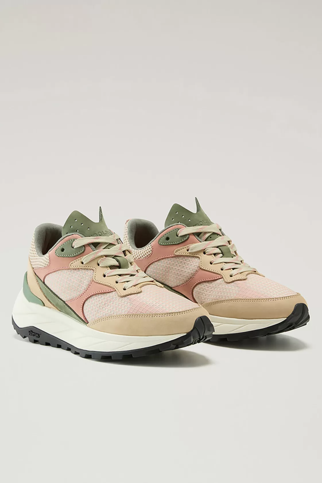 Sneakers>woolrich Running Sneakers In Ripstop Fabric And Nubuck Leather Beige Coral