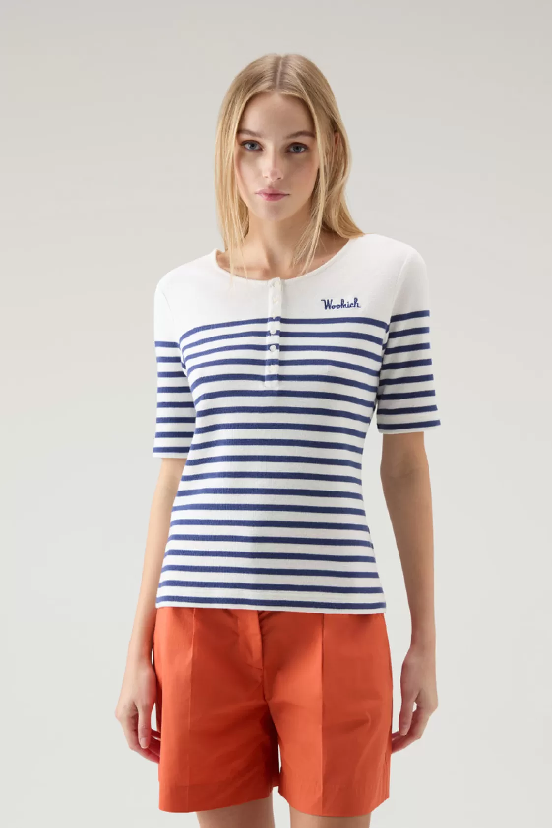 T-Shirts & Polos>woolrich Seraph T-Shirt In Pure Striped Cotton Twilight Blue Stripe