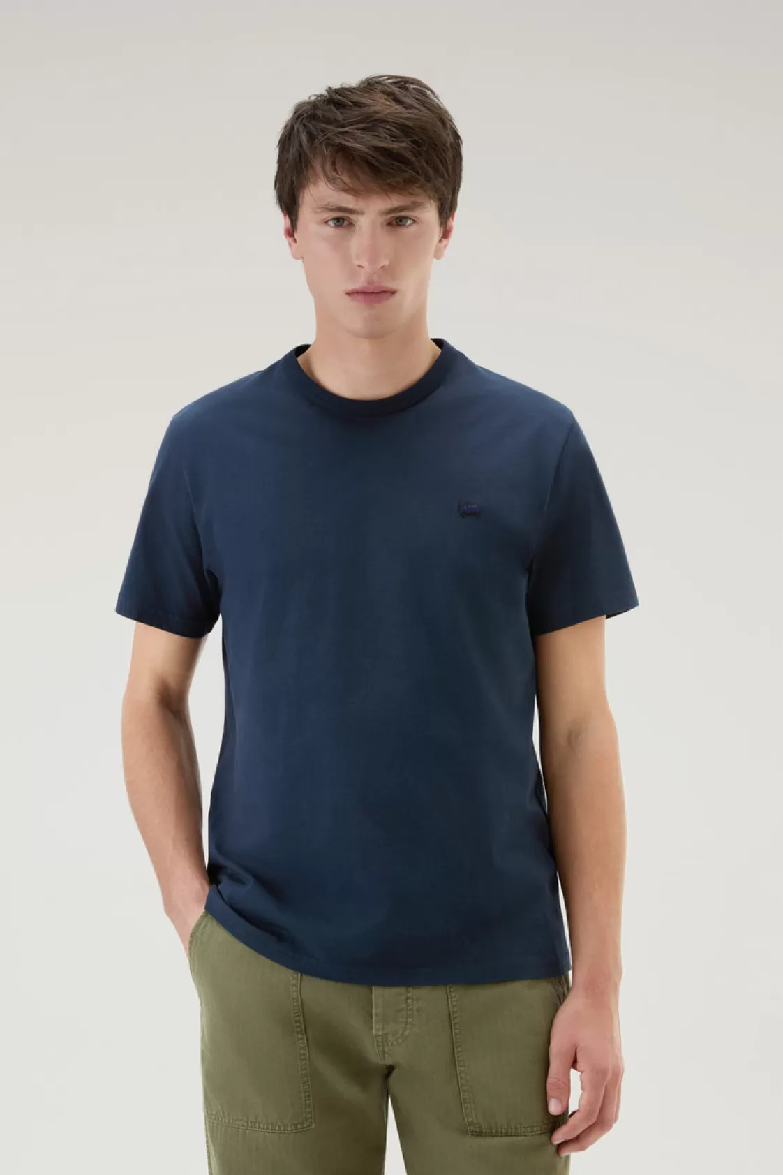 T-Shirts>woolrich Sheep T-Shirt In Pure Cotton Melton Blue