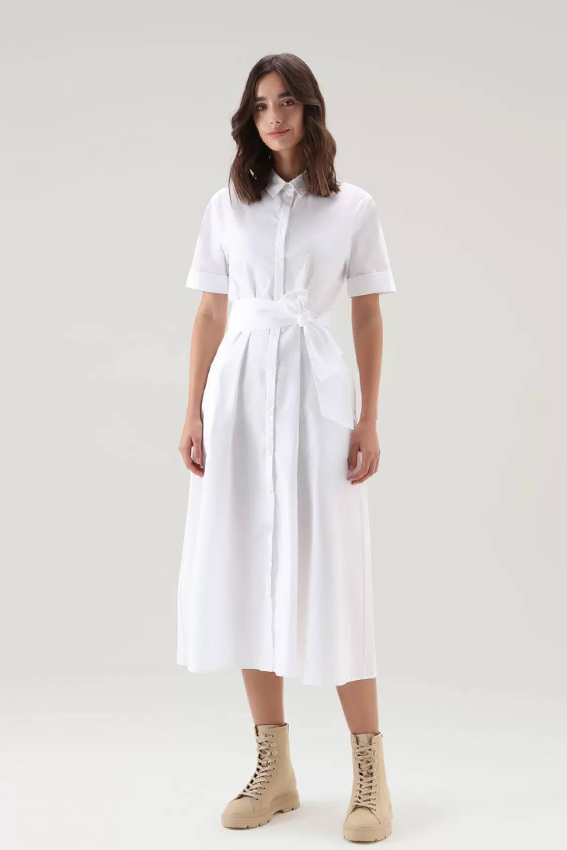 Dresses & Skirts>woolrich Shirt Dress In Pure Cotton Poplin Bright White