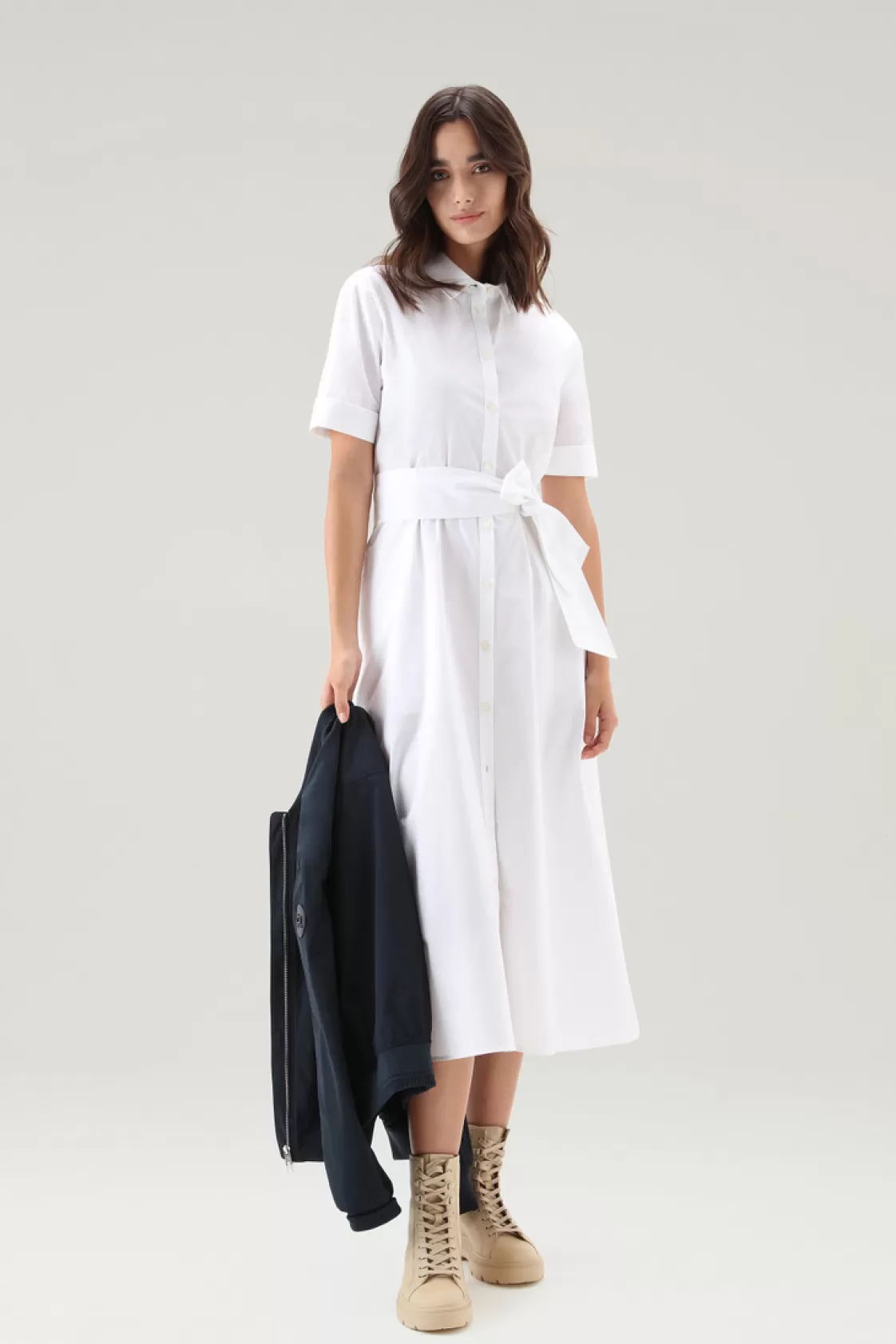 Dresses & Skirts>woolrich Shirt Dress In Pure Cotton Poplin Bright White