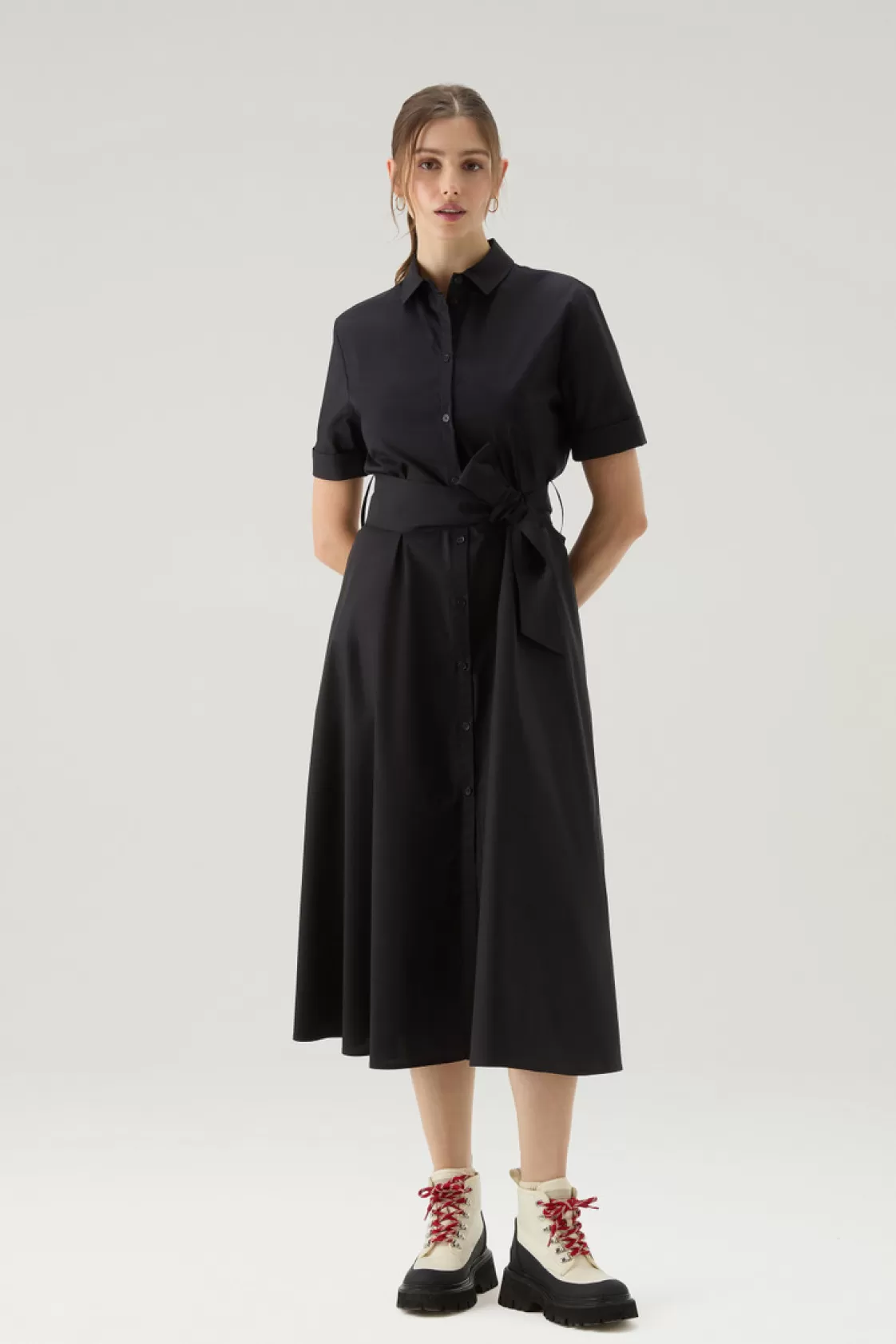 Dresses & Skirts>woolrich Shirt Dress In Pure Cotton Poplin Black