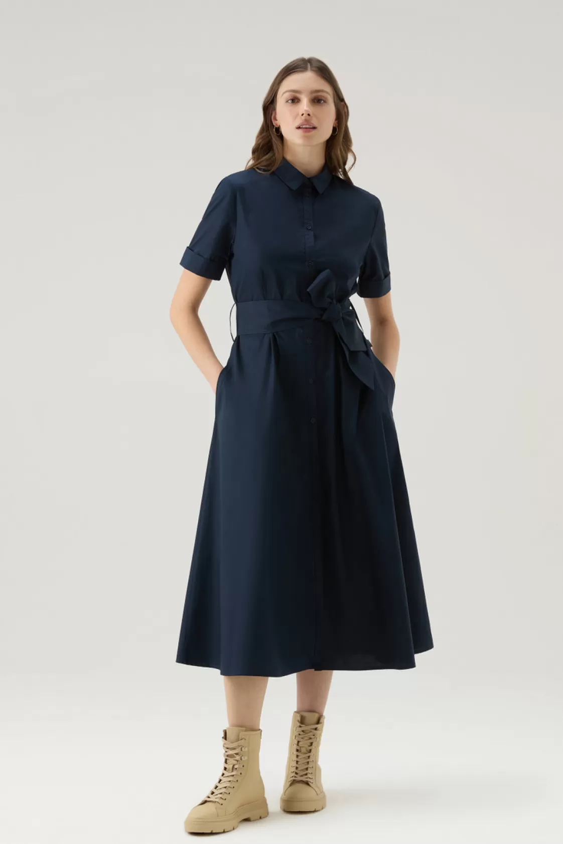 Dresses & Skirts>woolrich Shirt Dress In Pure Cotton Poplin Melton Blue