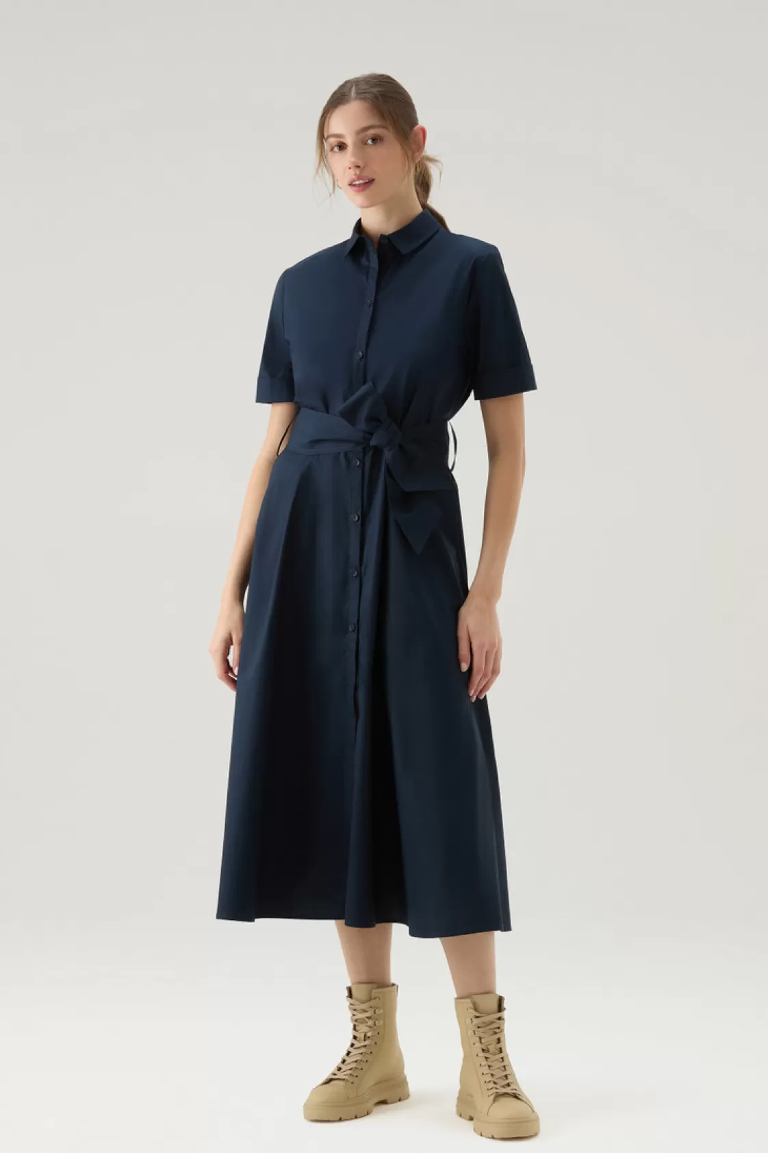 Dresses & Skirts>woolrich Shirt Dress In Pure Cotton Poplin Melton Blue