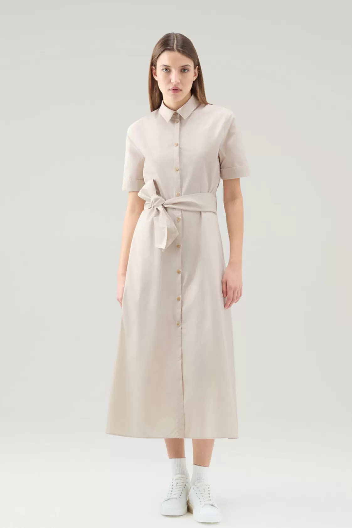 Dresses & Skirts>woolrich Shirt Dress In Pure Cotton Poplin Light Oak