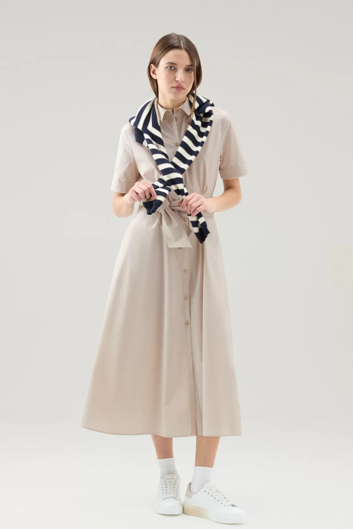 Dresses & Skirts>woolrich Shirt Dress In Pure Cotton Poplin Light Oak