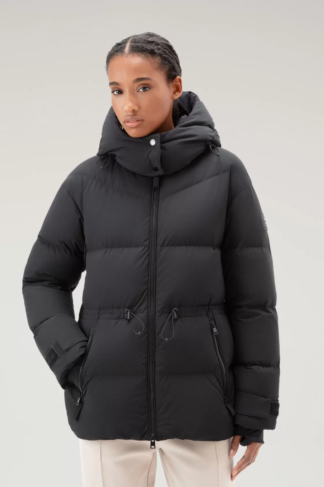 Down Jackets>woolrich Stretch Nylon Down Jacket With Detachable Hood Black