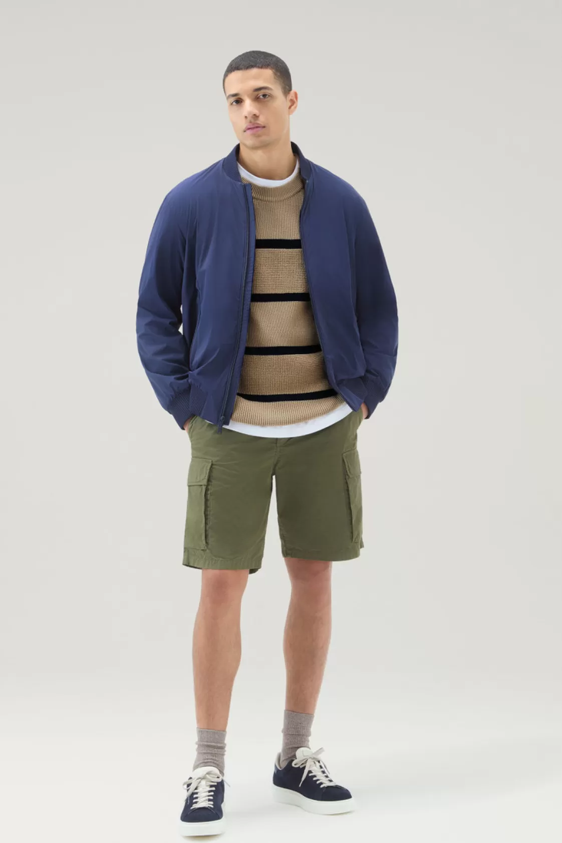 Sweaters>woolrich Striped Crewneck Sweater In Pure Cotton Beach Sand Stripe