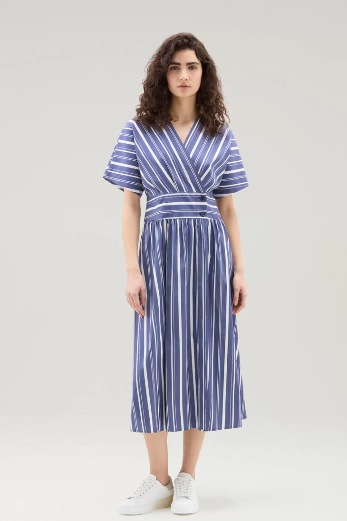 Dresses & Skirts>woolrich Striped Dress In Cotton Blend Poplin Twilight Blue Stripe