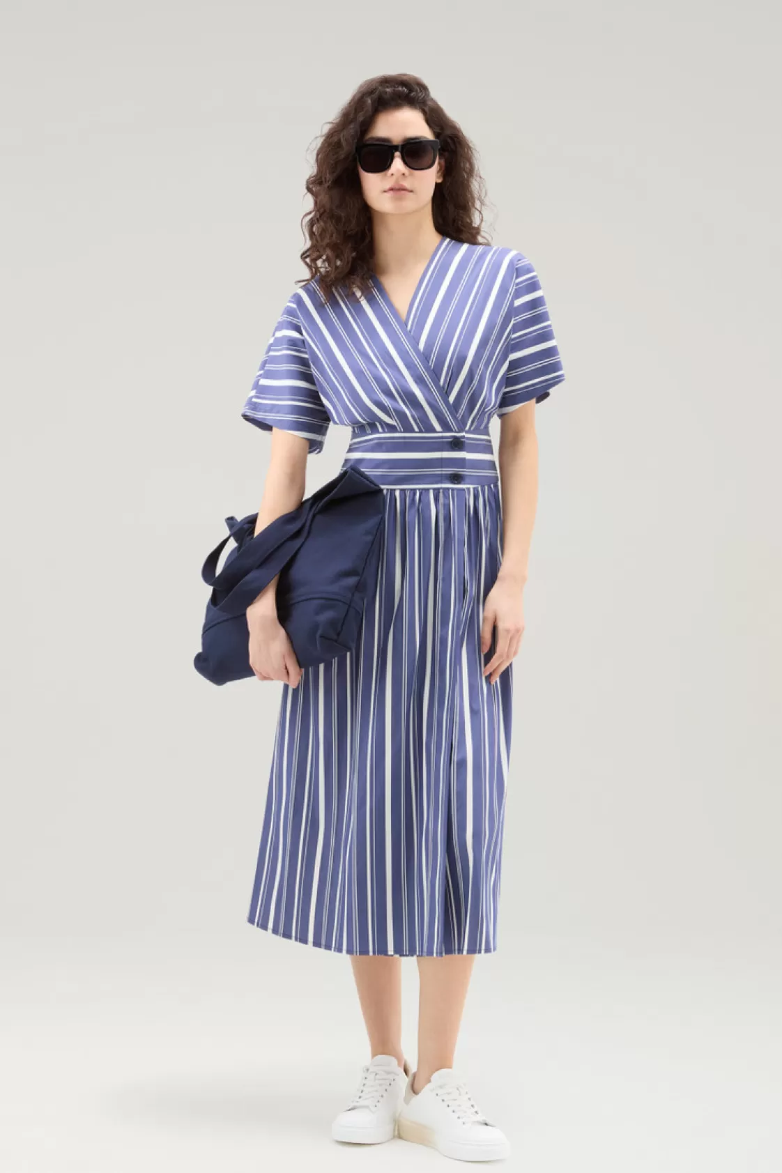 Dresses & Skirts>woolrich Striped Dress In Cotton Blend Poplin Twilight Blue Stripe