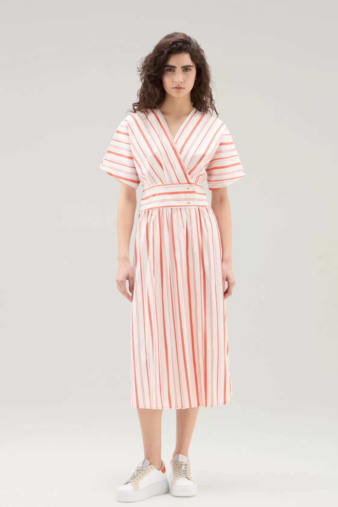 Dresses & Skirts>woolrich Striped Dress In Cotton Blend Poplin Plaster White Stripe