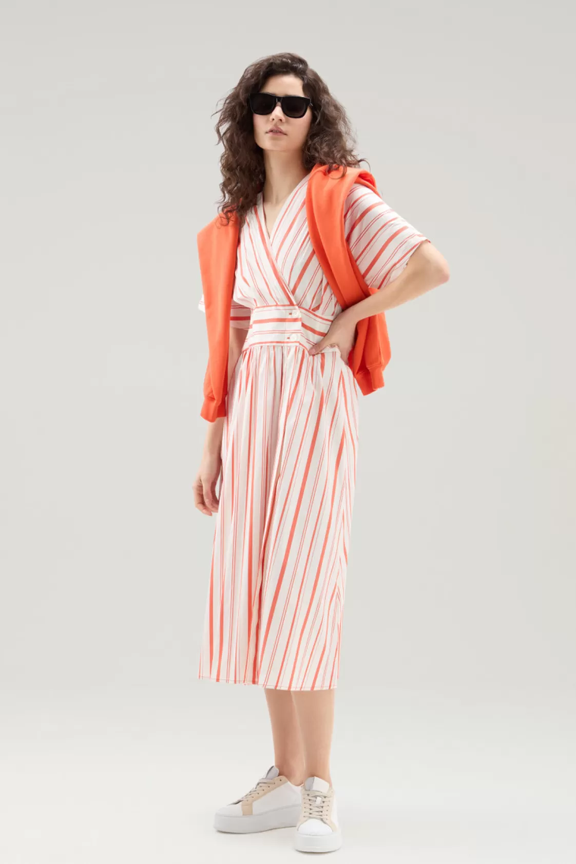 Dresses & Skirts>woolrich Striped Dress In Cotton Blend Poplin Plaster White Stripe