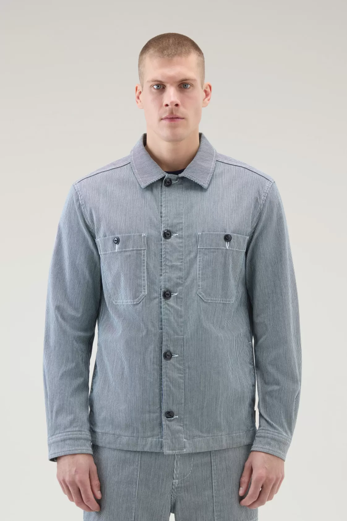 Overshirts & Shirt Jackets>woolrich Striped Overshirt In Cotton Blend Blue Stripe