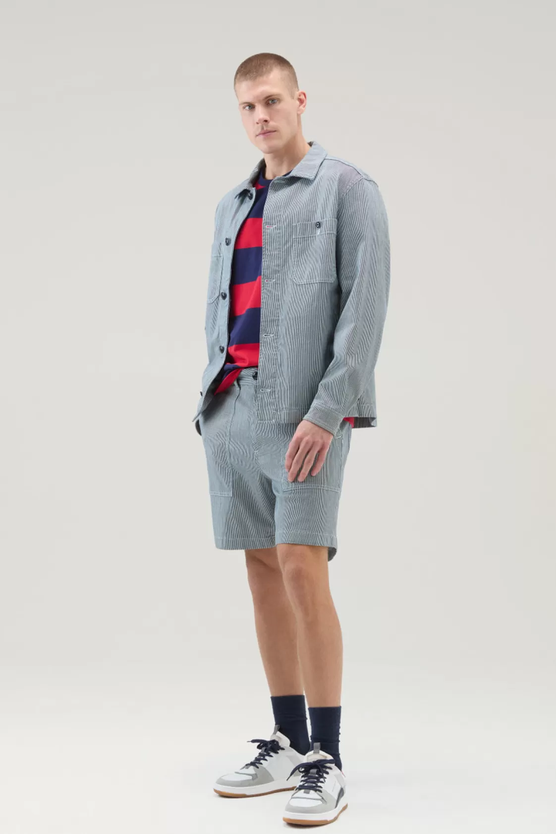 Overshirts & Shirt Jackets>woolrich Striped Overshirt In Cotton Blend Blue Stripe