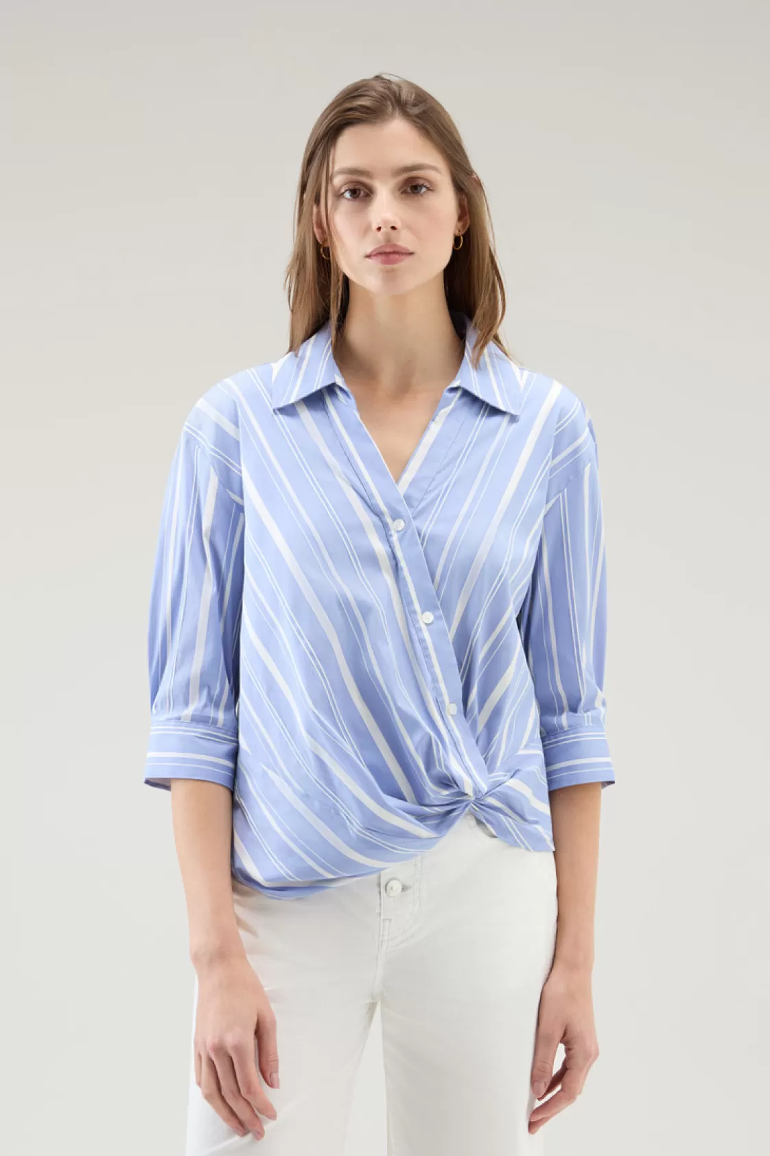 Shirts, Flannels & Shirt Jackets>woolrich Striped Shirt In Cotton Blend Poplin Sea Breeze Stripe