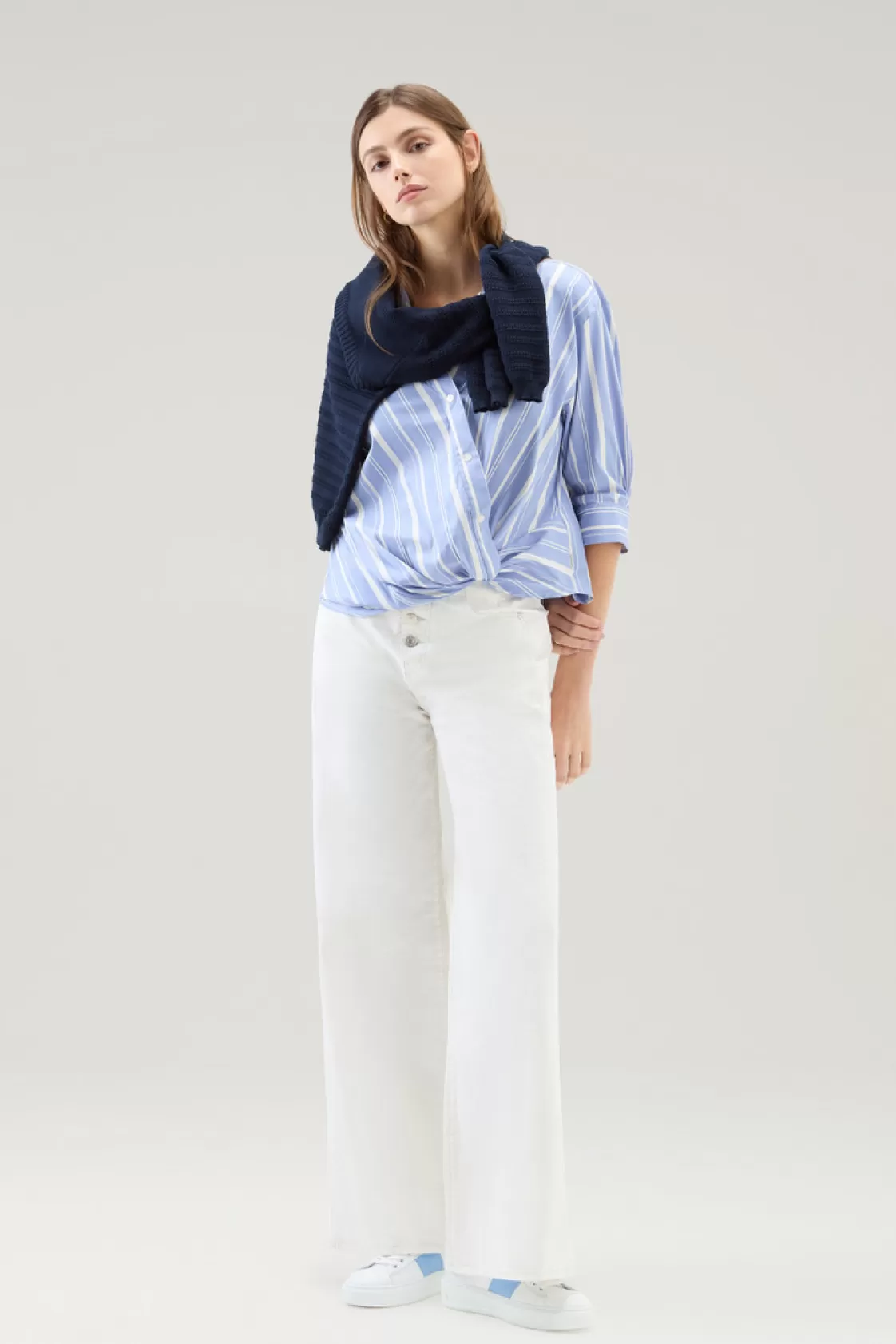 Shirts, Flannels & Shirt Jackets>woolrich Striped Shirt In Cotton Blend Poplin Sea Breeze Stripe