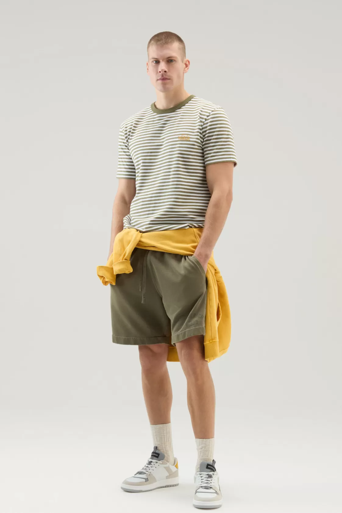 T-Shirts>woolrich Striped T-Shirt In Stretch Cotton Jersey Green Stripe