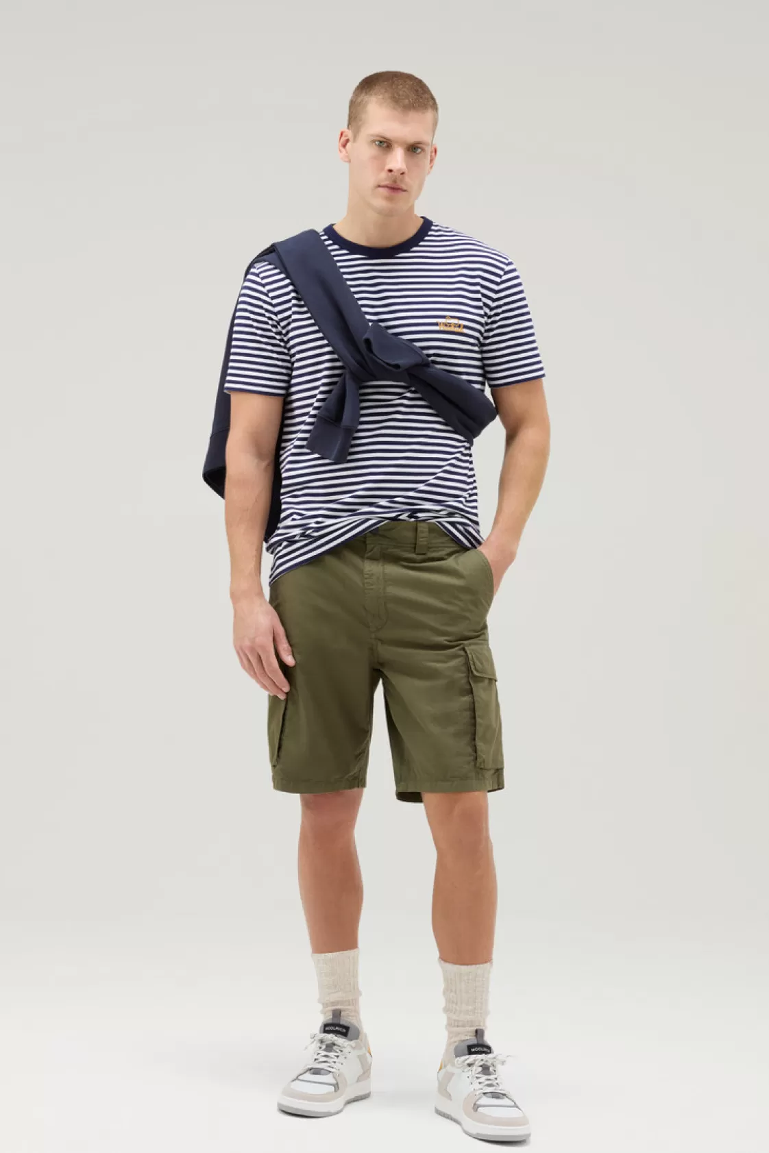 T-Shirts>woolrich Striped T-Shirt In Stretch Cotton Jersey Blue Stripe