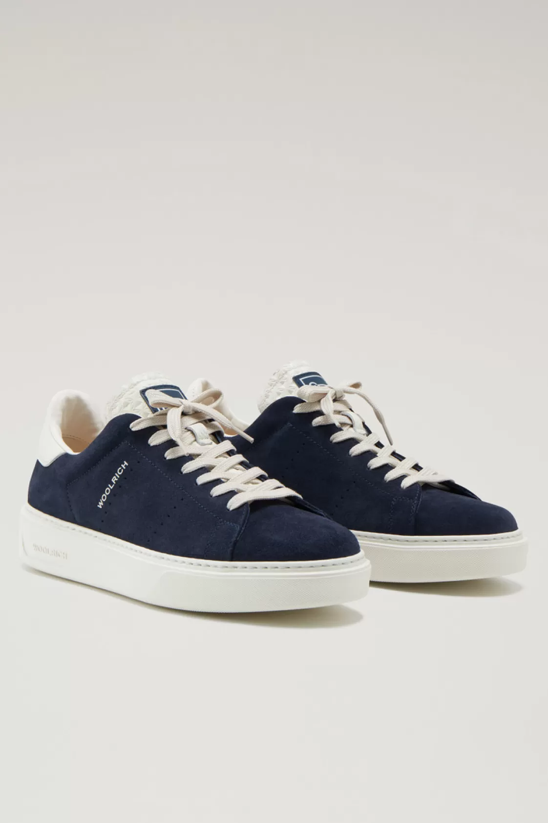 Sneakers>woolrich Suede Classic Court Sneakers With Contrast Details Blu Whipped Cream