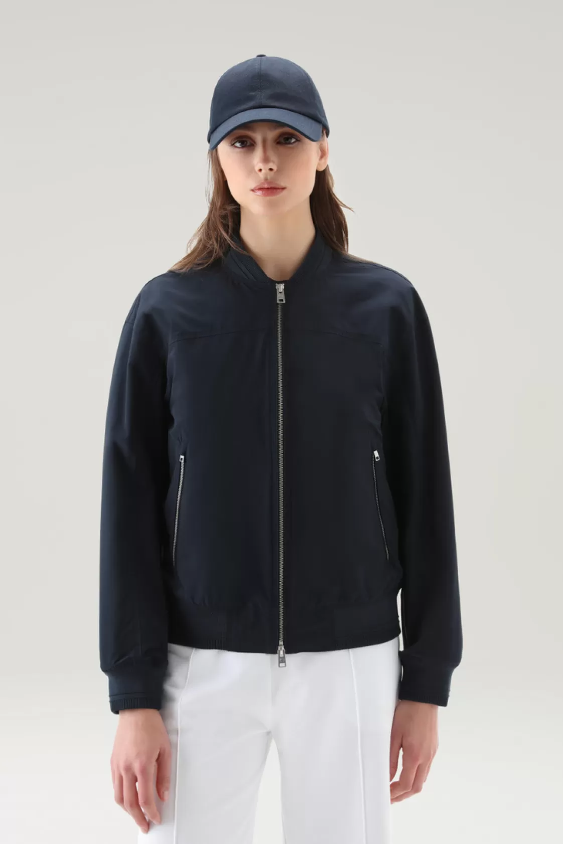 Jackets | Bomber Jackets>woolrich Summer Bomber In Urban Touch Melton Blue