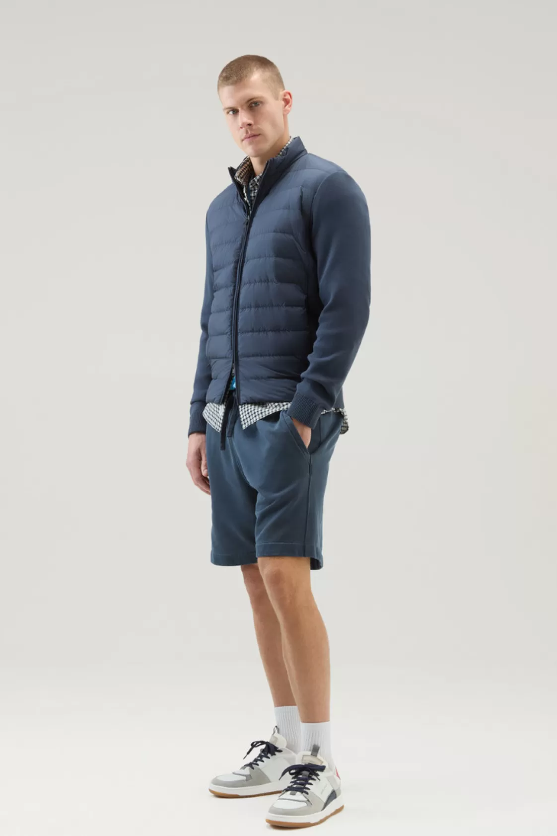 Bomber Jackets>woolrich Sundance Hybrid Bomber Jacket In Microfibre And Cotton Knit Melton Blue