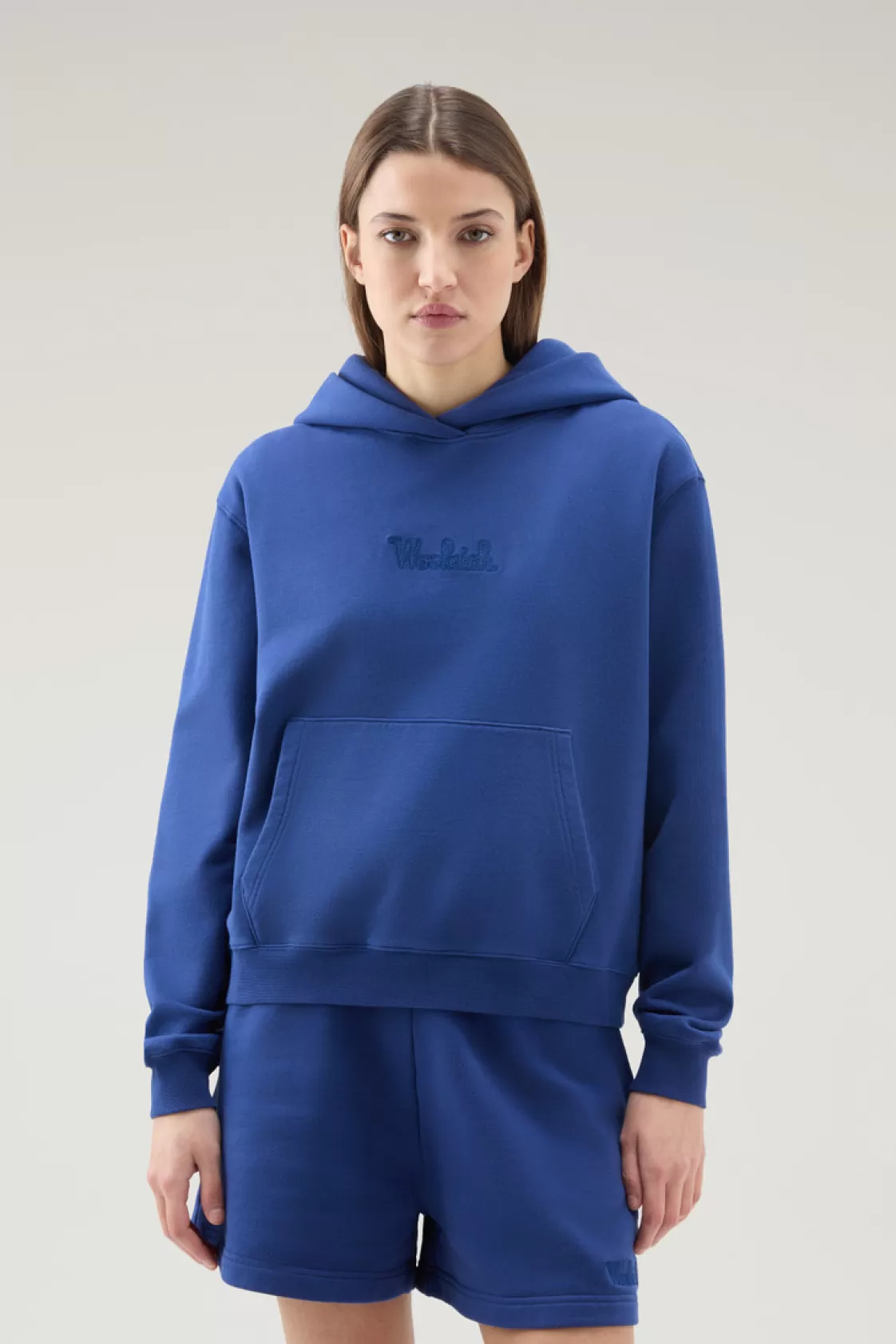 Sweatshirts>woolrich Sweatshirt In Pure Cotton With Hood And Embroidered Logo Twilight Blue